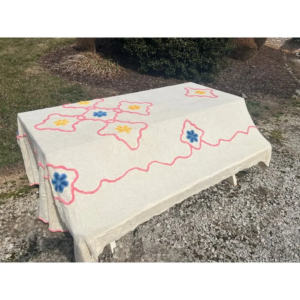 Vintage Chenille Bedspread Full Tufted Bedding Floral Cottagecore MCM - Picture 3 of 12